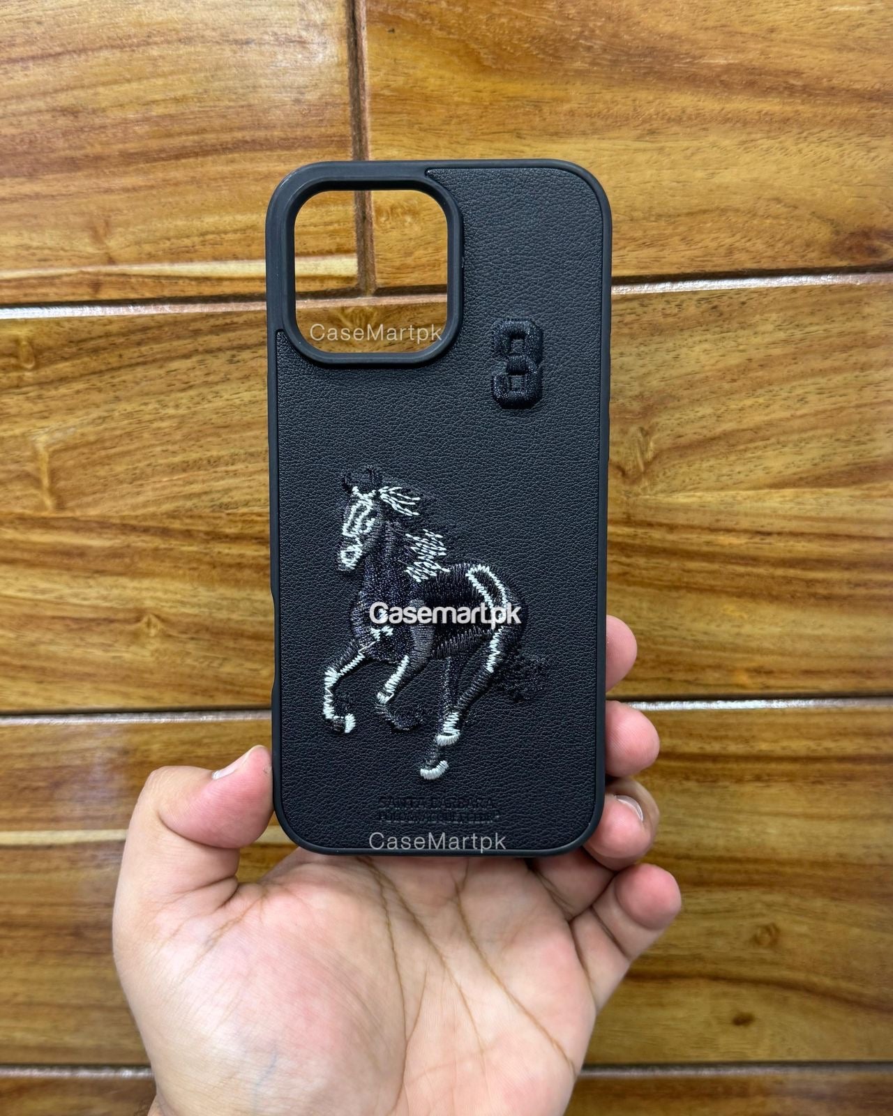 Polo Embroidered Leather Case for Apple iPhone Black Boris Horse SBPRC