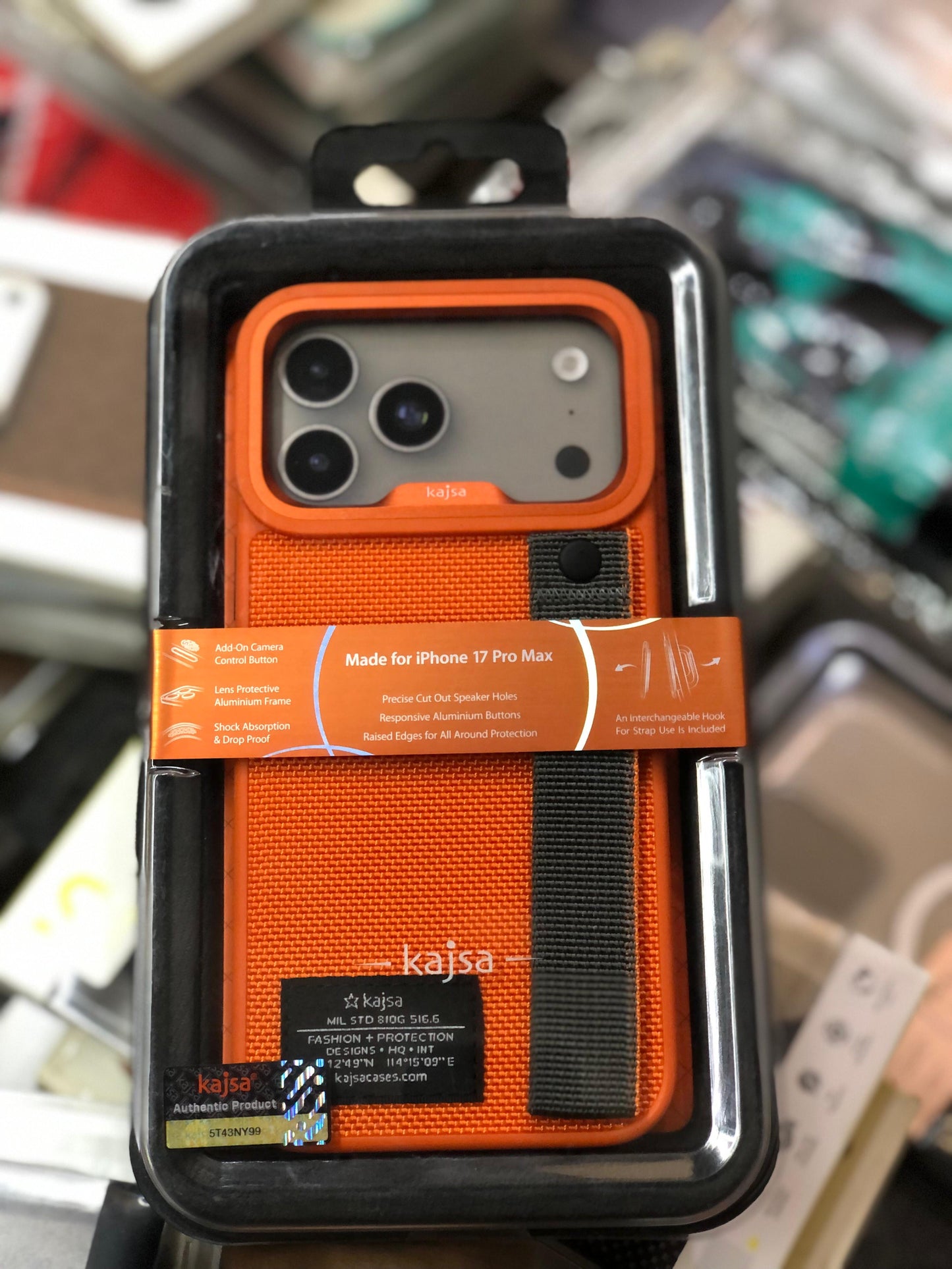 Kajsa textured leather case with strap iPhone 17 pro max cosmic orange