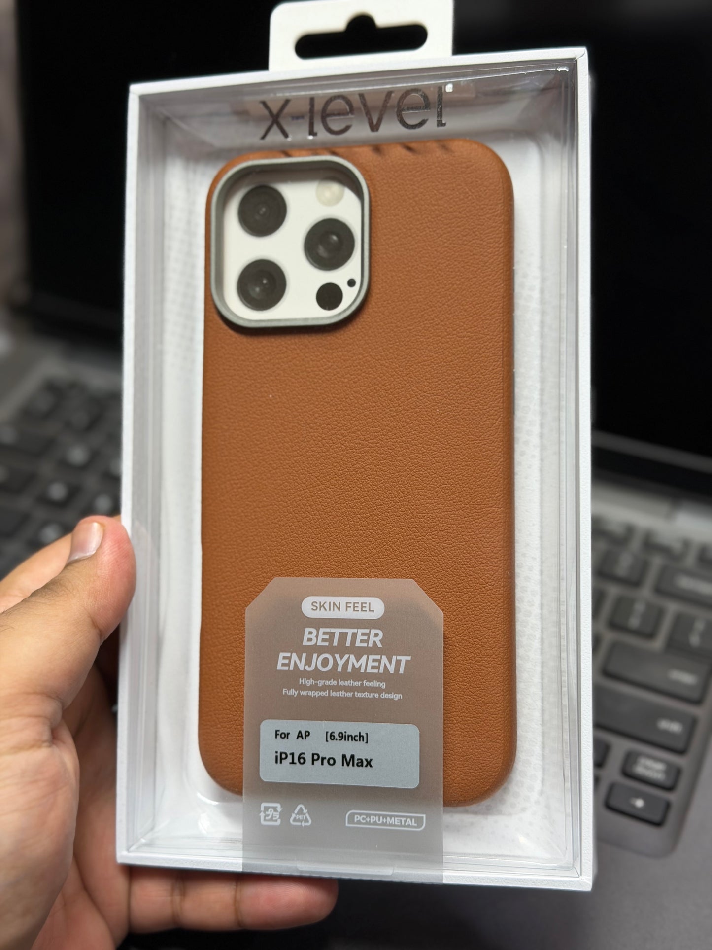 X-Level Skin Feel Leather Case Brown 16 Pro Max