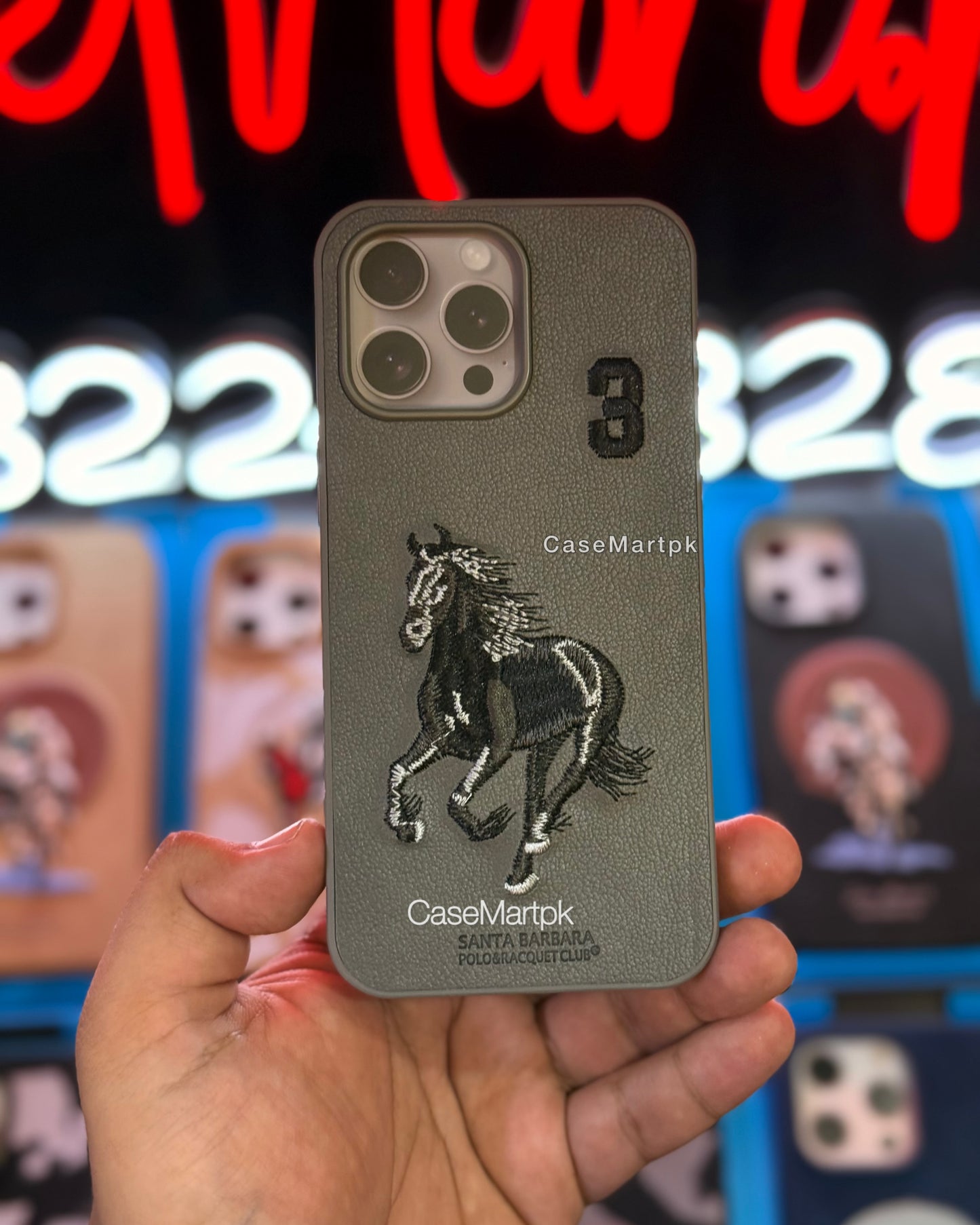 Polo Embroidered Leather Case Titanium Grey Boris SBPRC