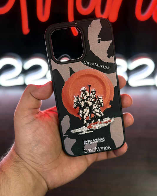 Polo Embroidered Magsafe Leather Case Black Camo