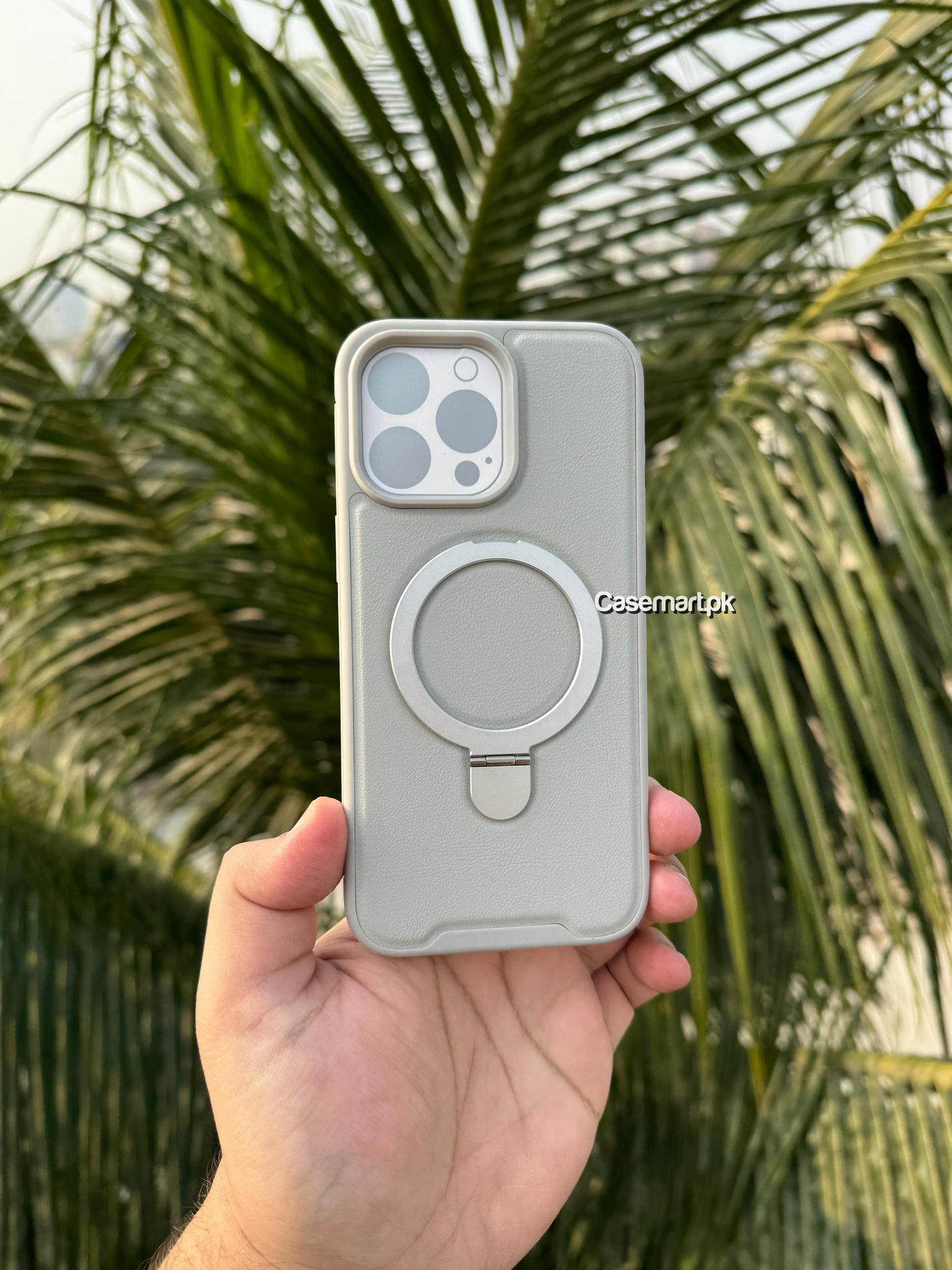 Original henks magsafe case natural titanium in genuine leather stand iphone 15 pro max