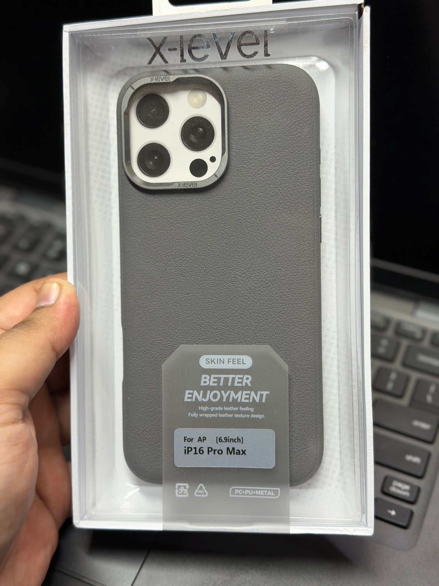 X-Level Skin Feel Leather Case Grey 16 Pro Max