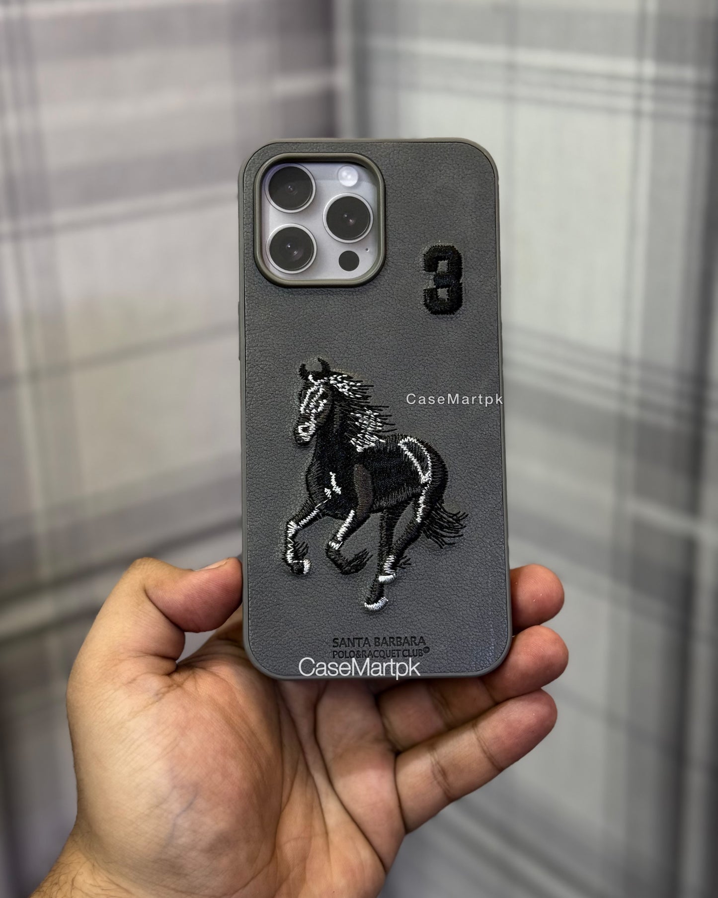 Polo Embroidered Leather Case Titanium Grey Boris SBPRC