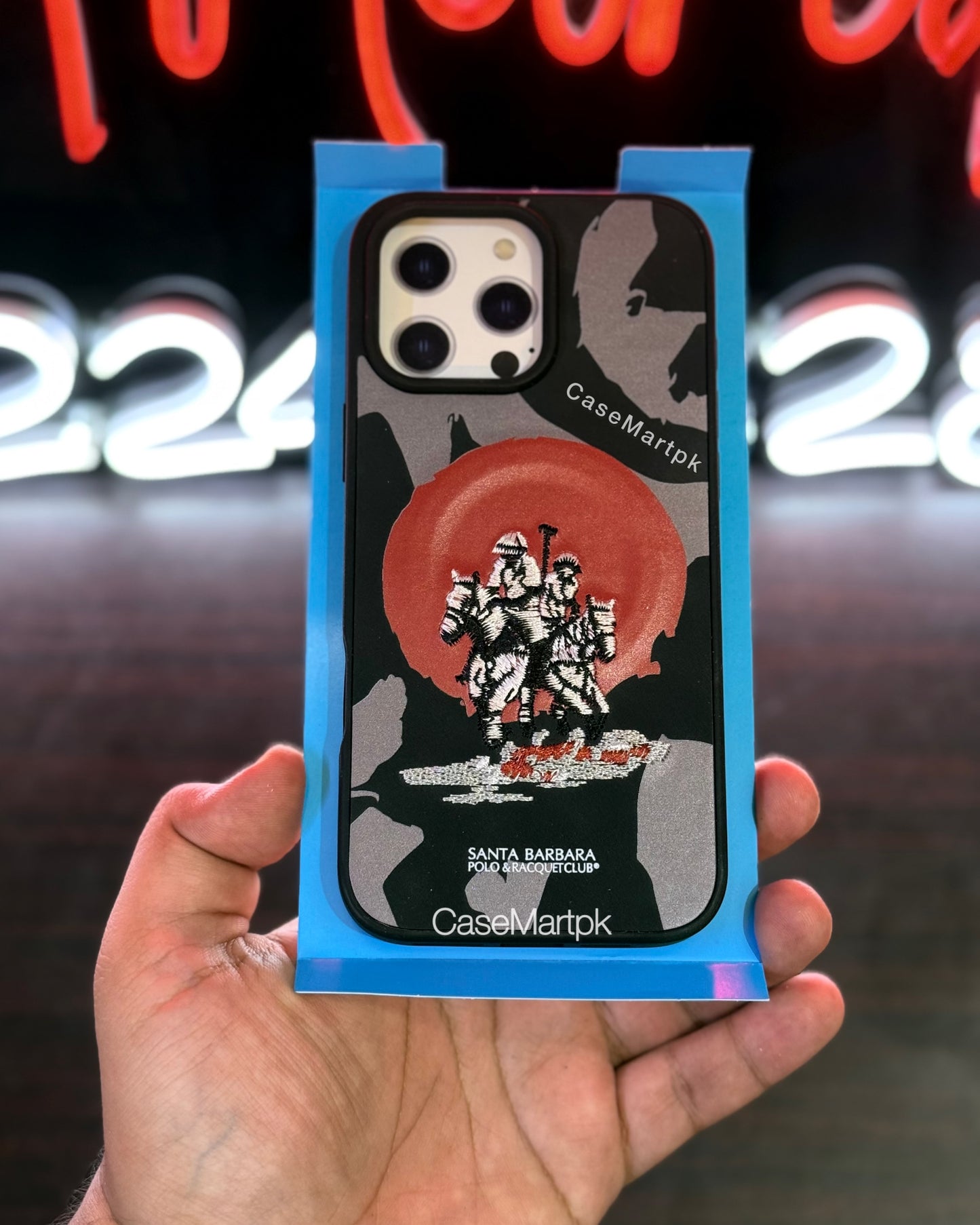 Polo Embroidered Magsafe Leather Case Black Camo