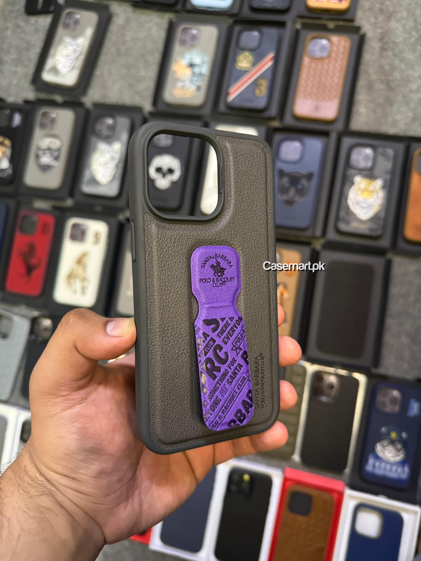 Original polo blaise case in genuine leather with stand purple 15 pro max