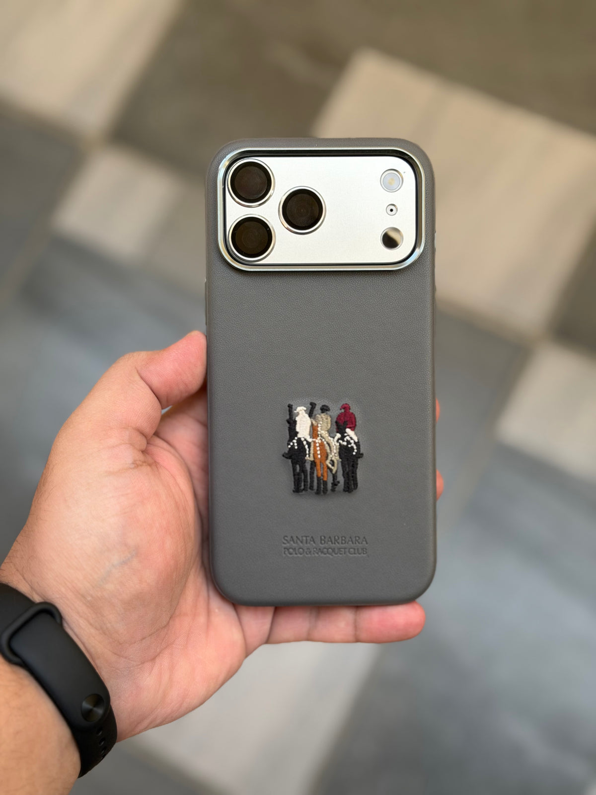 Premium Embroidered Polo Leather Justin Case with Fabric inside for iPhone