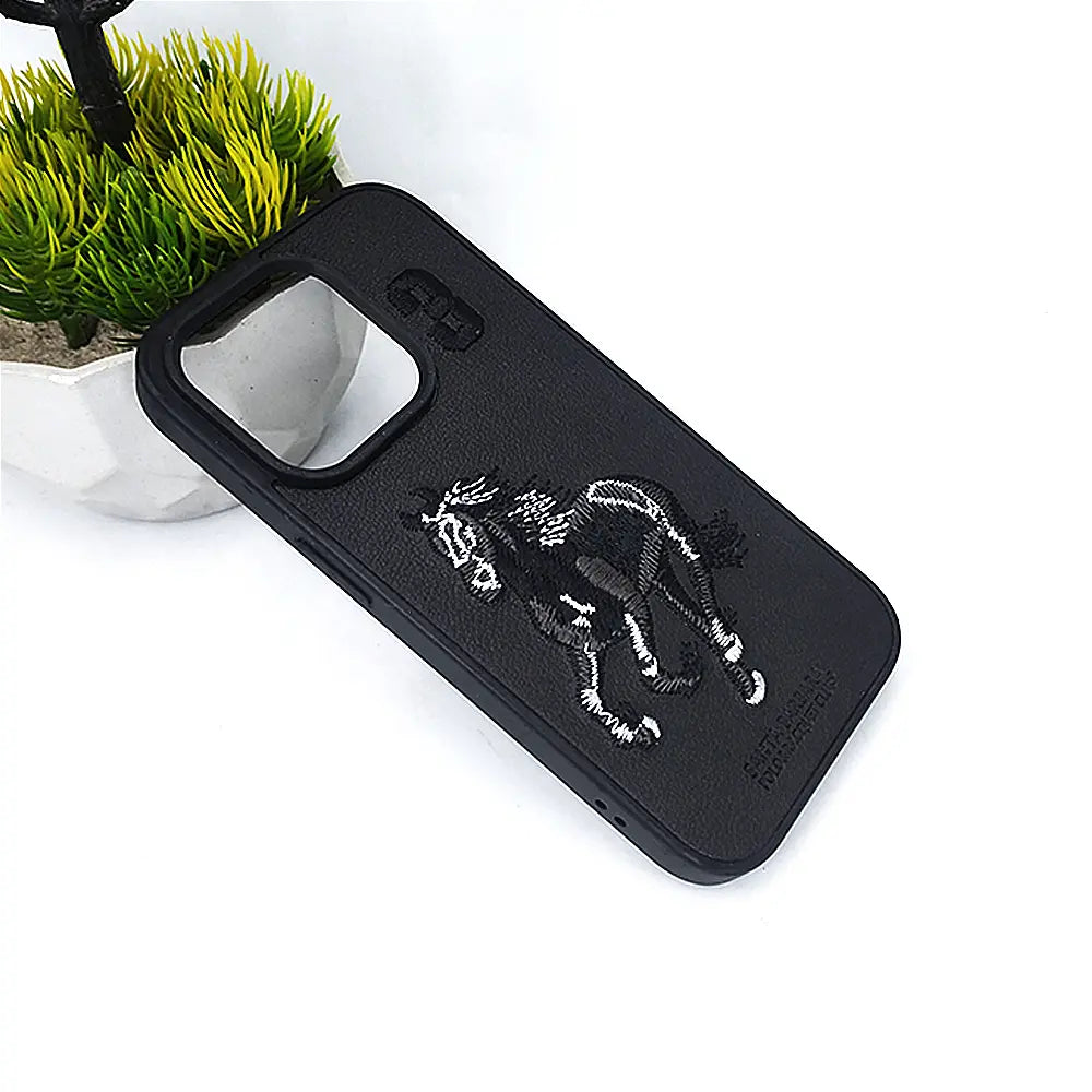 Polo Embroidered Leather Case for Apple iPhone Black Boris Horse SBPRC