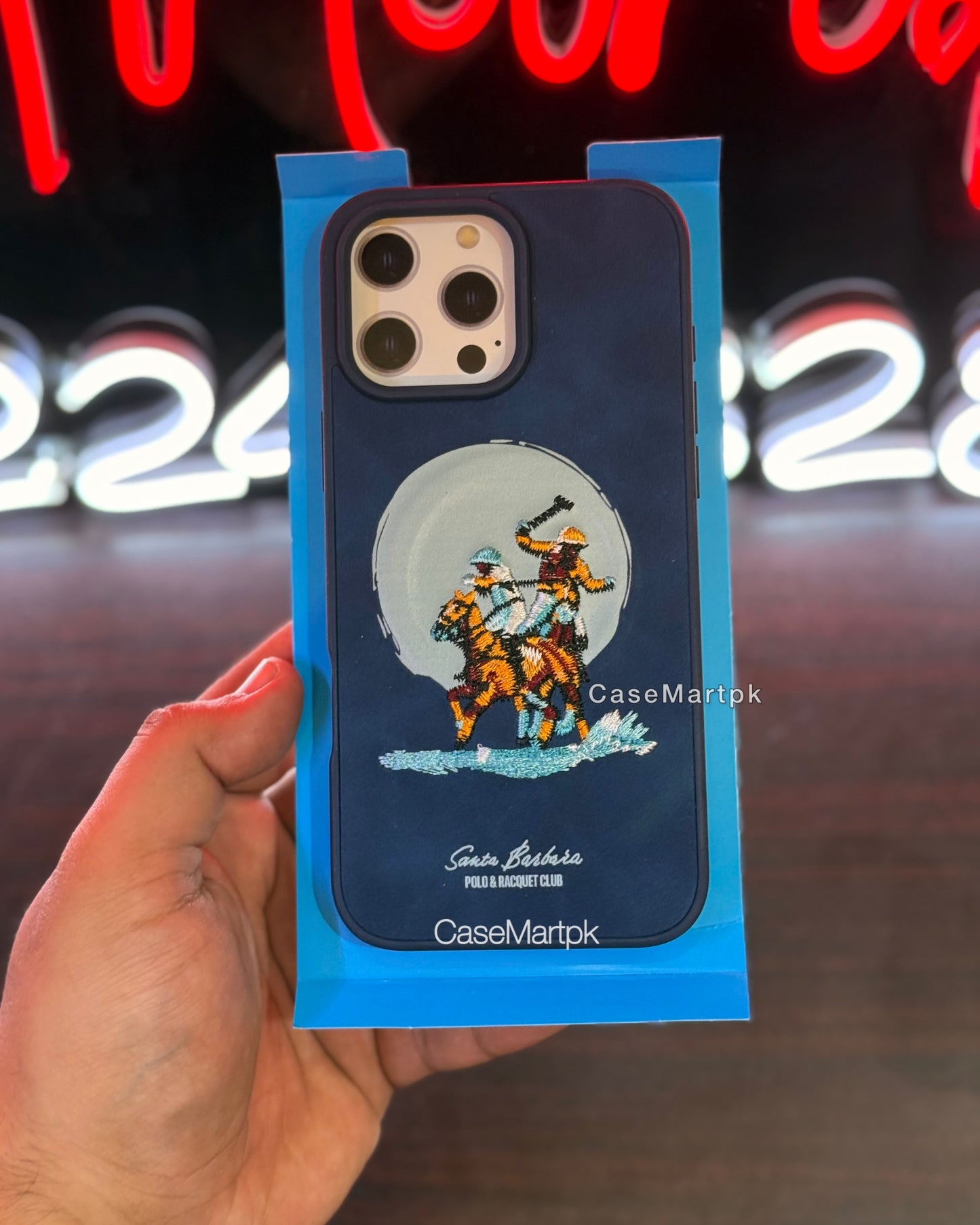 Polo Embroidered Magsafe Leather Case Blue