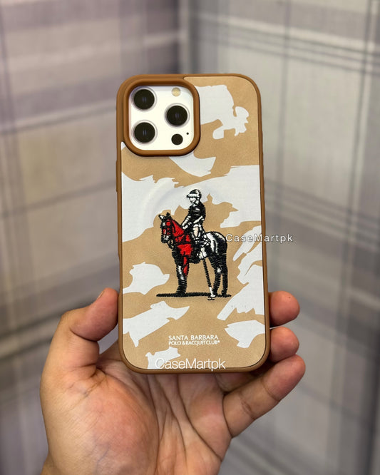 Polo Embroidered Magsafe Leather Case Brown Camo