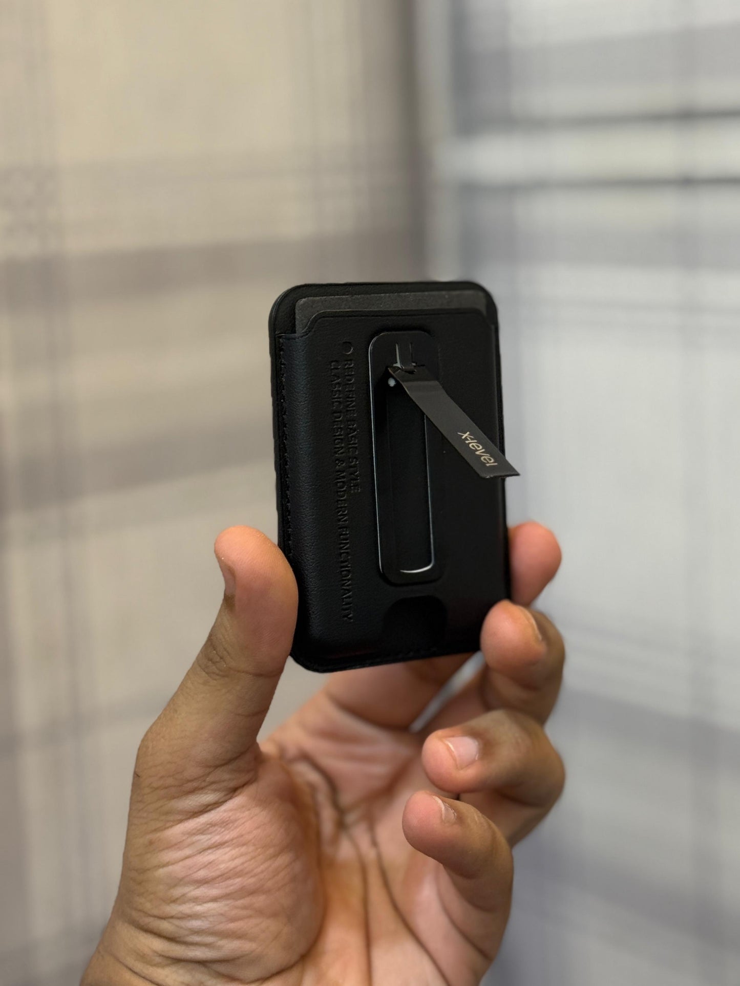 Original X level MagSafe wallet card holder with metal stand Black