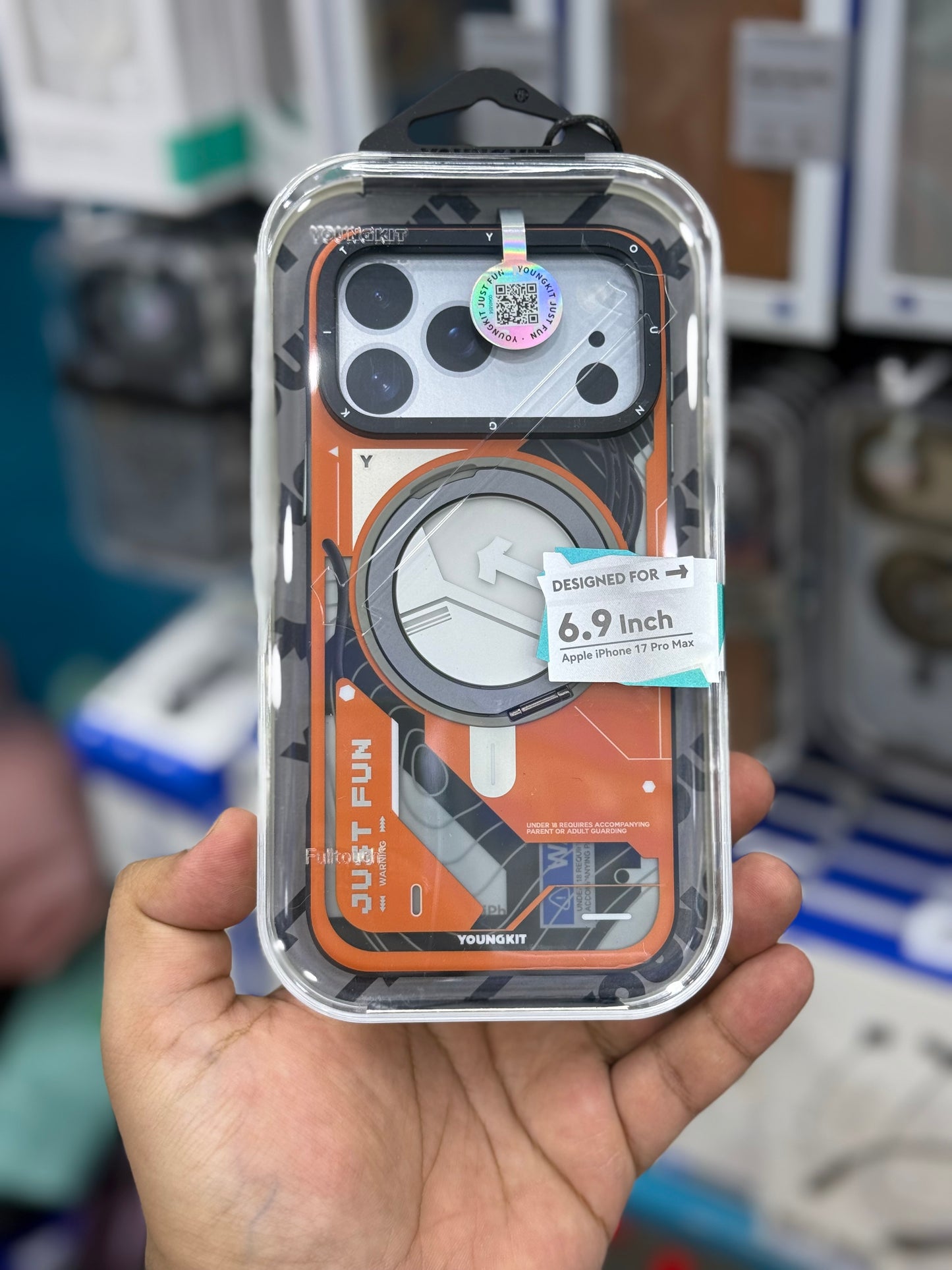 YoungKit Orange Cyberpunk Rotation Stand Case 17 Pro Max