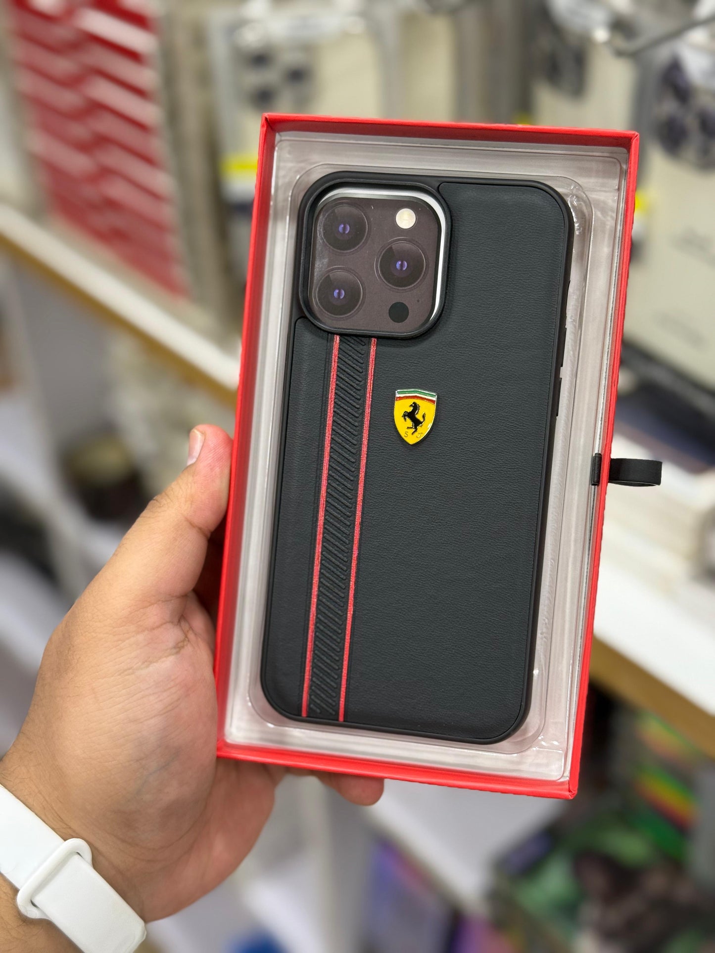 CG mobile Ferrari leather series black case for iPhone 14/15 pro max