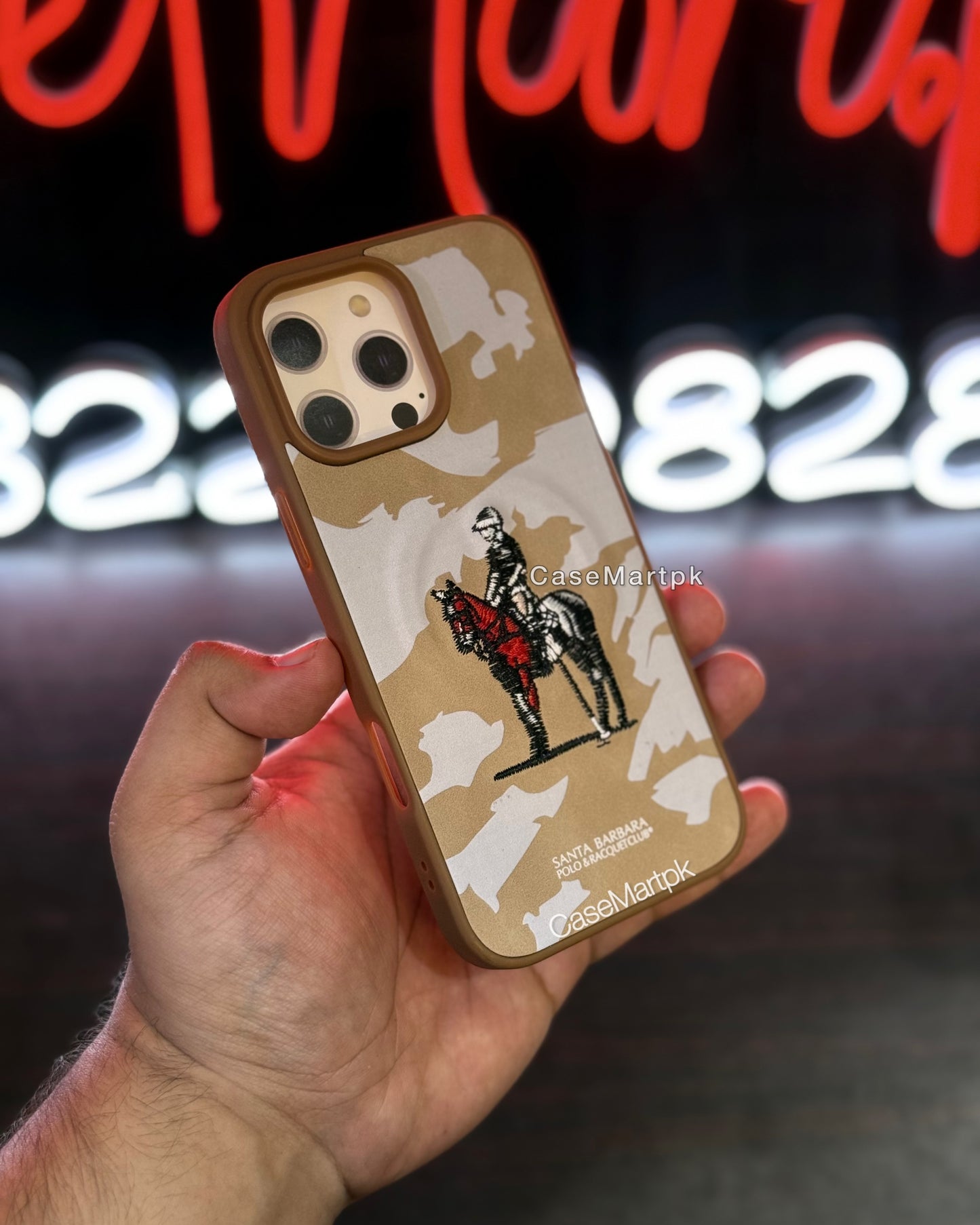 Polo Embroidered Magsafe Leather Case Brown Camo