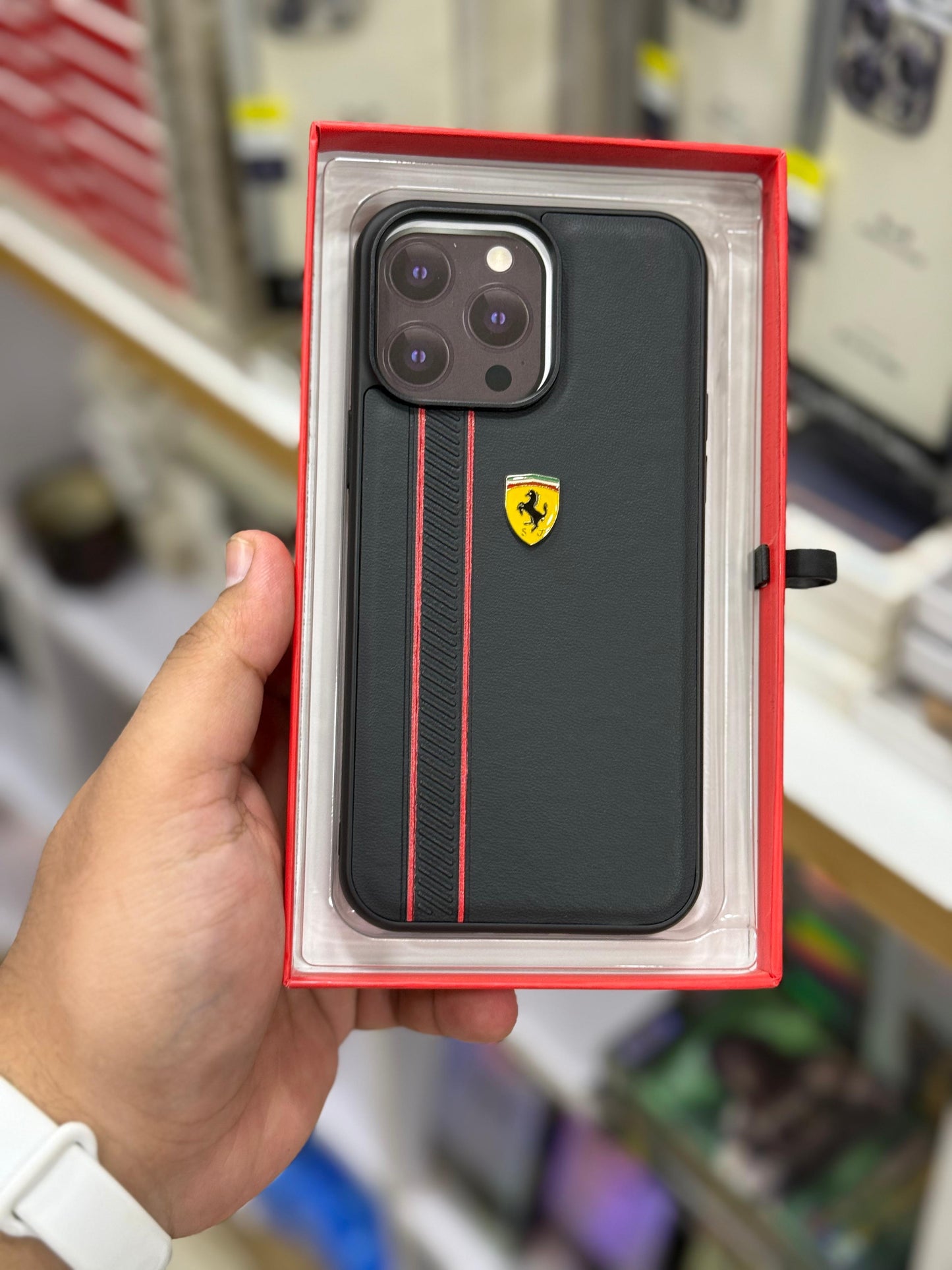 CG mobile Ferrari leather series black case for iPhone 14/15 pro max