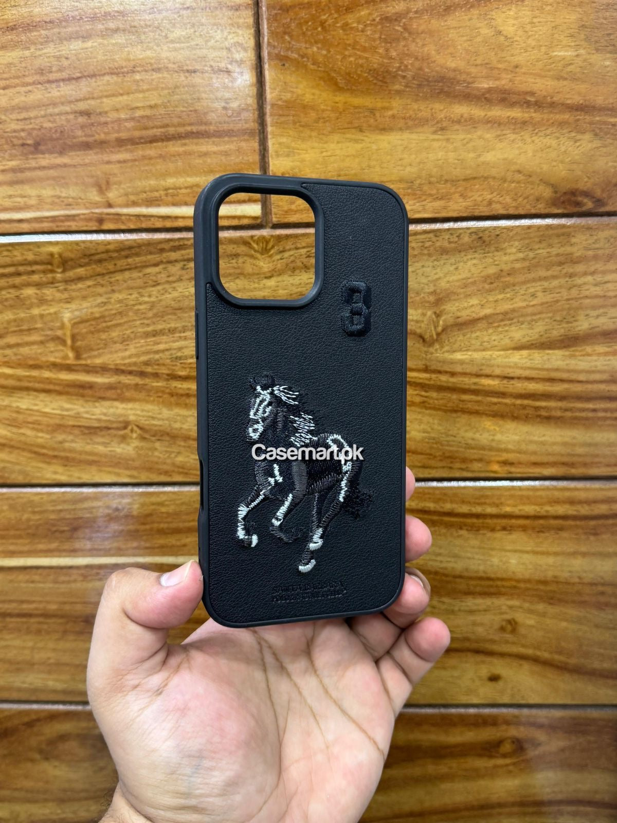 Polo Embroidered Leather Case for Apple iPhone Black Boris Horse SBPRC