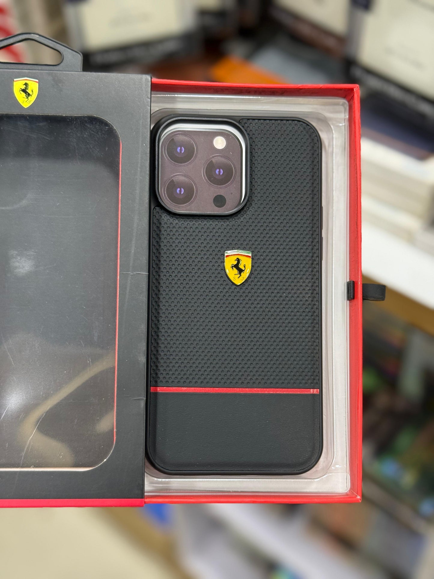 CG mobile Ferrari leather series black case for iPhone 14/15 pro max