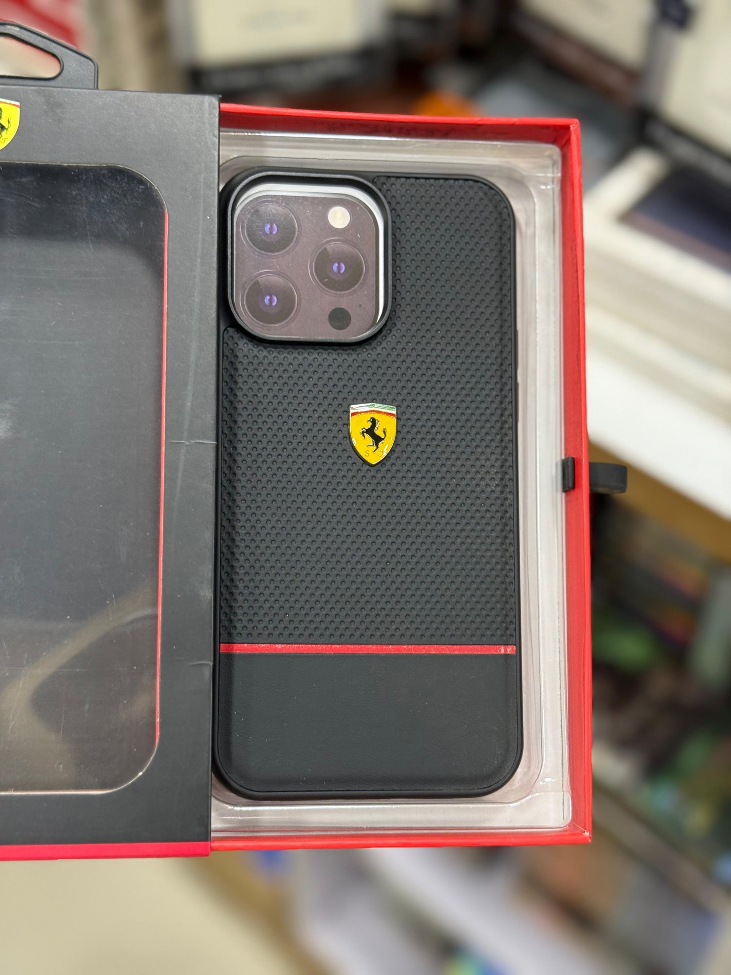 CG mobile Ferrari leather series black case for iPhone 14/15 pro max