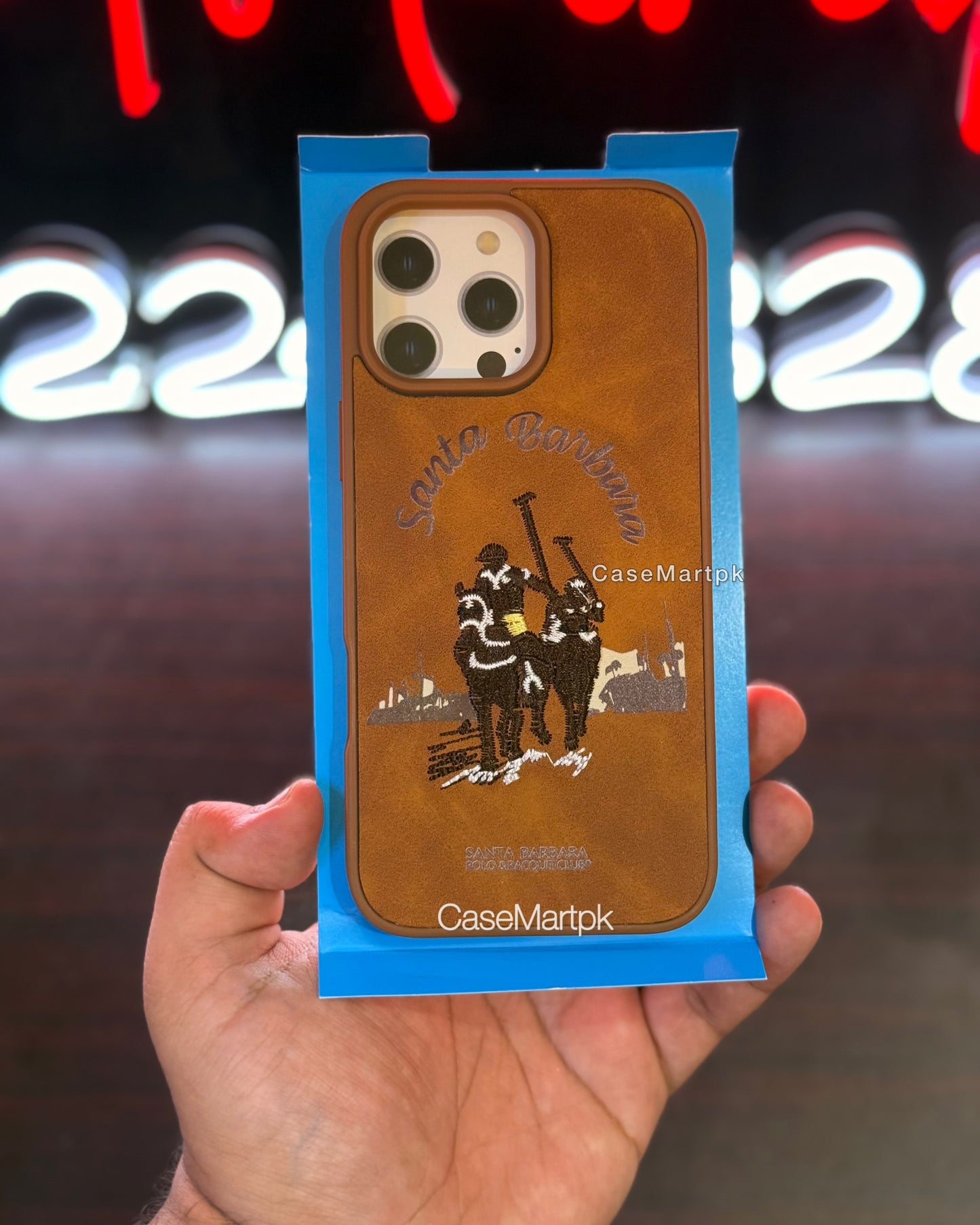 Polo Embroidered Magsafe Leather Case Dark Brown