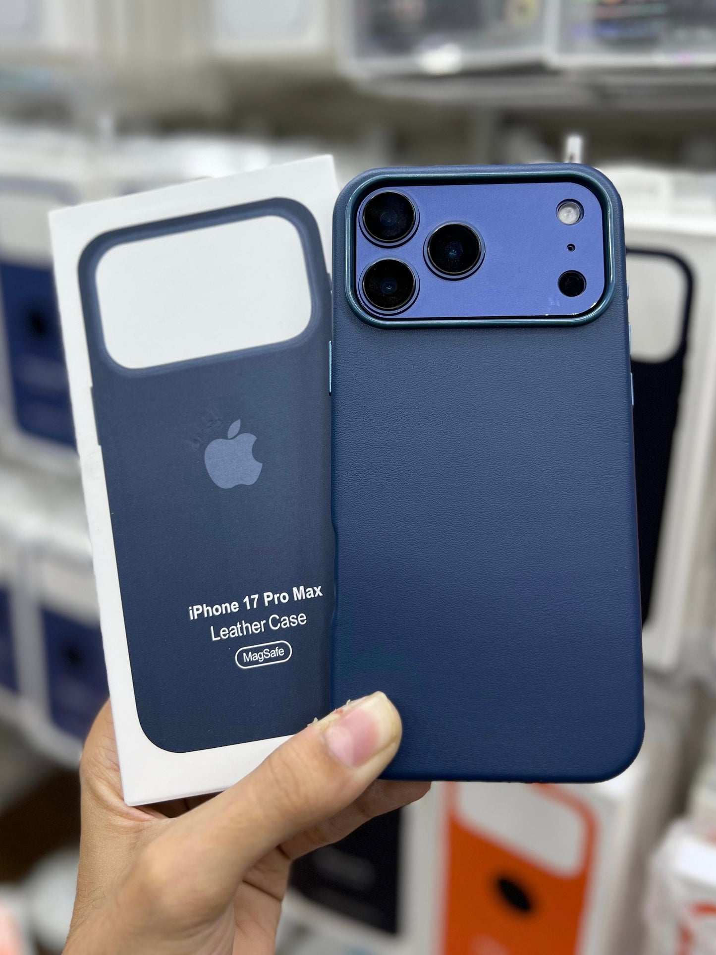 Apple Official MagSafe Leather Case Blue With Pop-Up