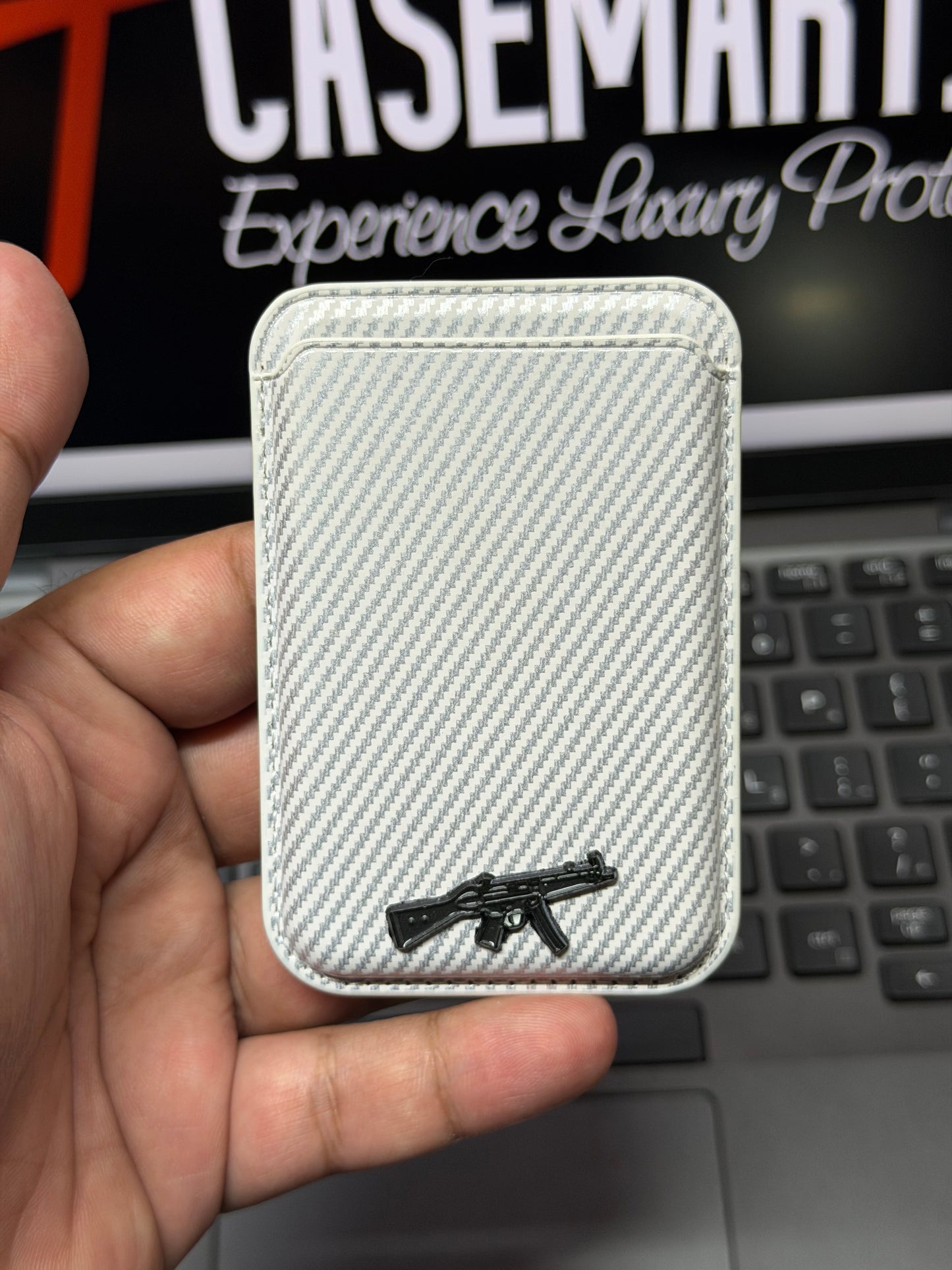 Brand 3D Metal Logo MagSafe Wallet - Slim Magnetic Card Holder Carbon + Leather