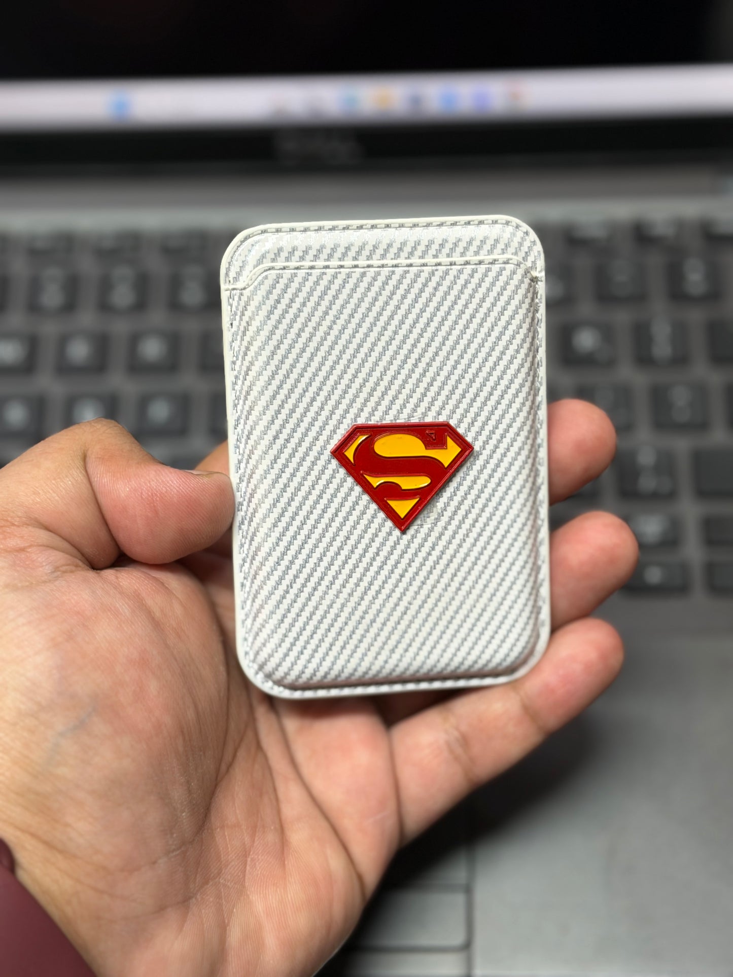 Brand 3D Metal Logo MagSafe Wallet - Slim Magnetic Card Holder Carbon + Leather