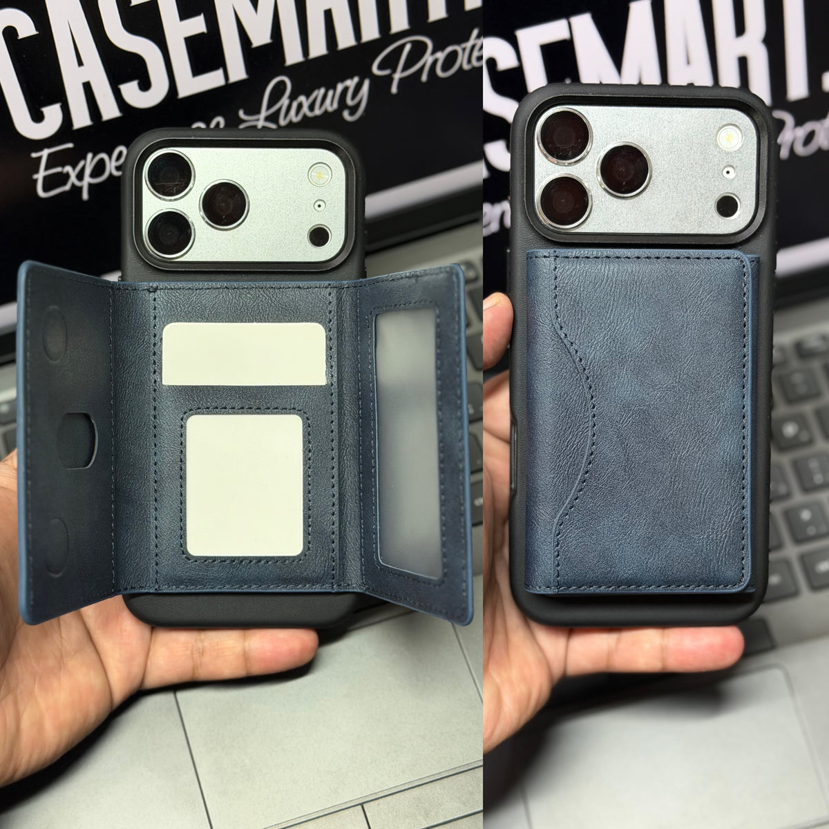 Slim Tri-Fold MagSafe Leather Wallet With Stand