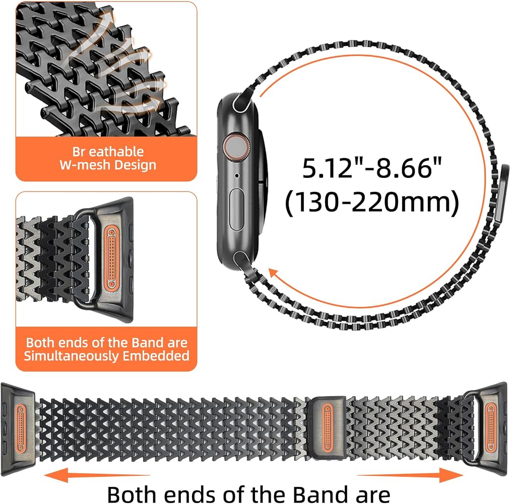 Tactical Wave Apple Watch Rugged Stainless Steel Magnetic Milanese Mesh Loop Strap Mechanical Lugs (44/45/46/49 Mm)