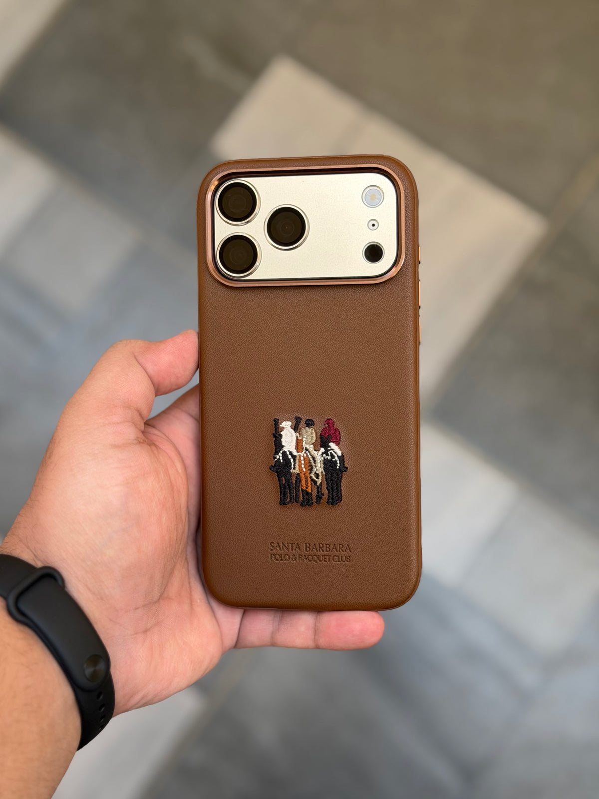 Premium Embroidered Polo Leather Justin Case with Fabric inside for iPhone