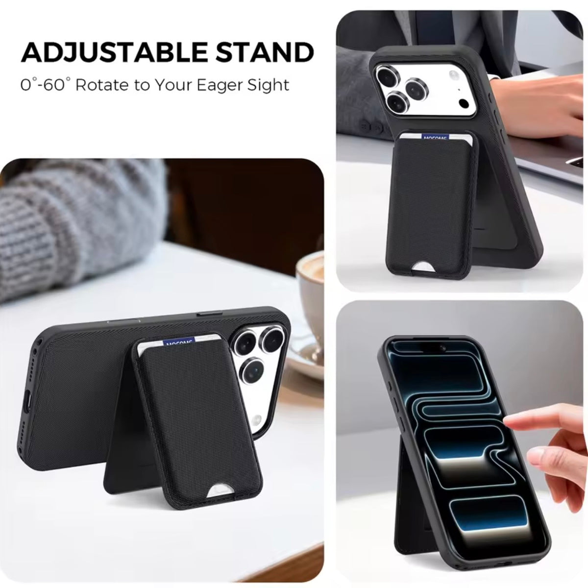 Snap on Phone Stand + Fabric Wallet - MagSafe TechWoven Slim Card Holder