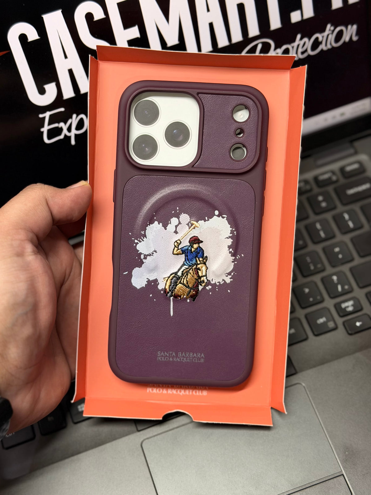 Santa Barbara Polo Icarus Series Premium Embroidered Leather Case for iPhone 18 / 17 Pro Max – Luxury Slim Protective Cover with MagSafe