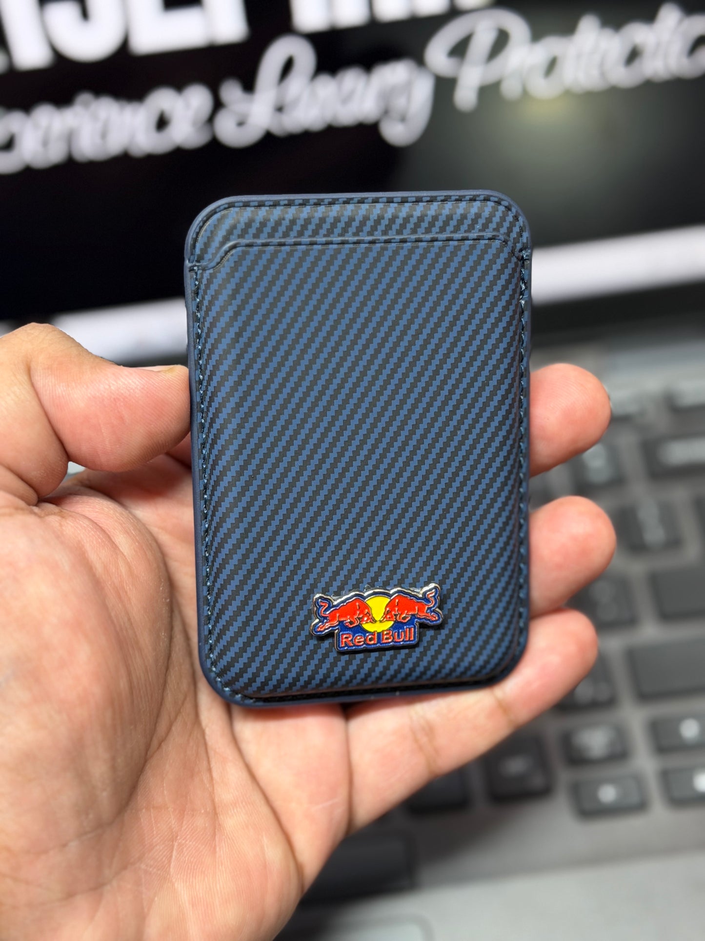 Brand 3D Metal Logo MagSafe Wallet - Slim Magnetic Card Holder Carbon + Leather