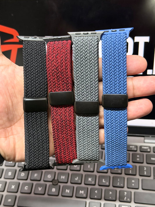 Magnetic Braided Stretchy Nylon Loop Band - Elastic Weave Pattern Strap for Apple Watch 42 to 49 MM