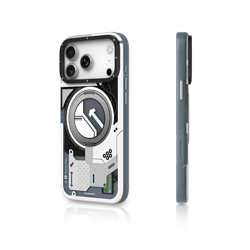 YOUNGKIT Cyberpunk 360° Rotation Ring Stand Case for iPhone 17 Pro Max
