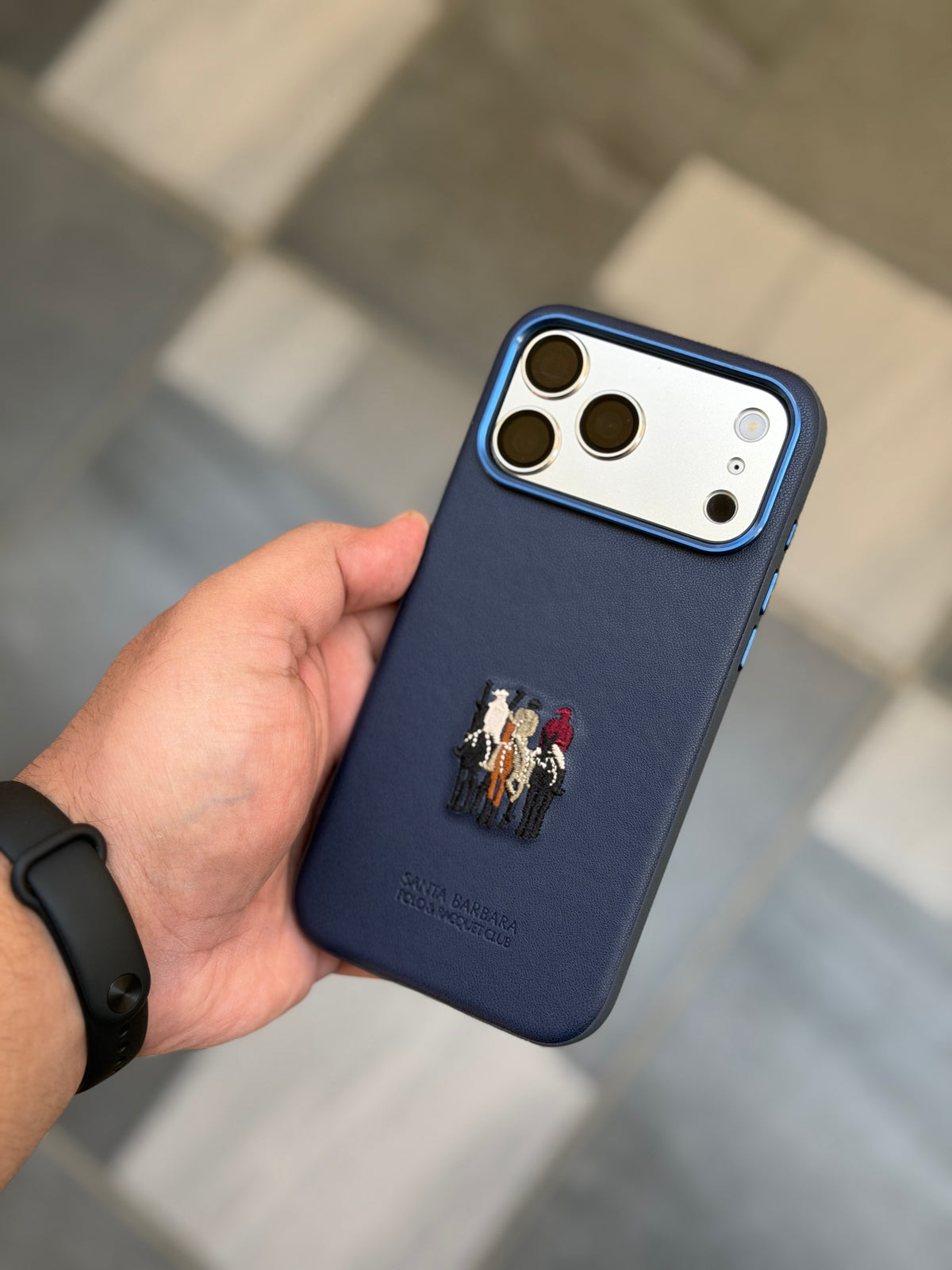 Premium Embroidered Polo Leather Justin Case with Fabric inside for iPhone