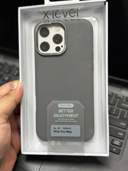 X-Level Skin Feel Leather Case Grey 16 Pro Max