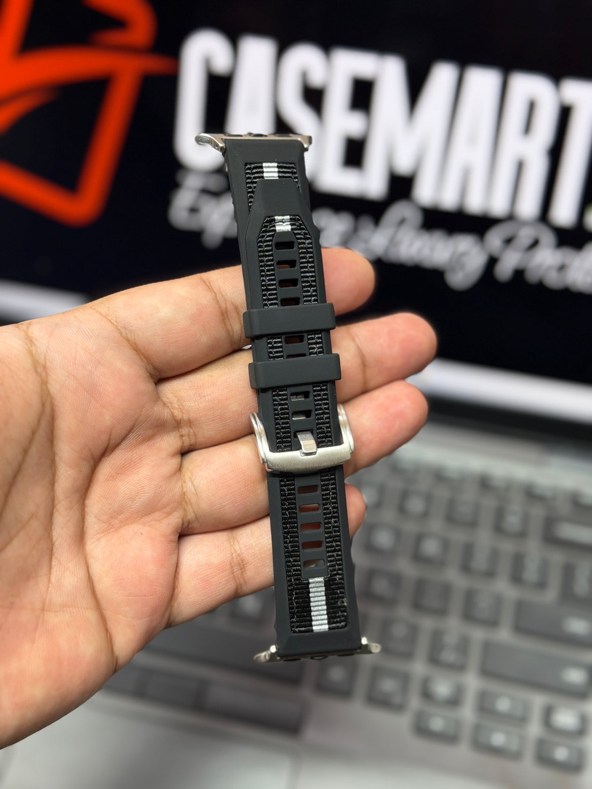 Vero Silicone + Denim Strap For Apple Watch - iWatch Loop Band Sizes Available 42/44/45/46/49 MM