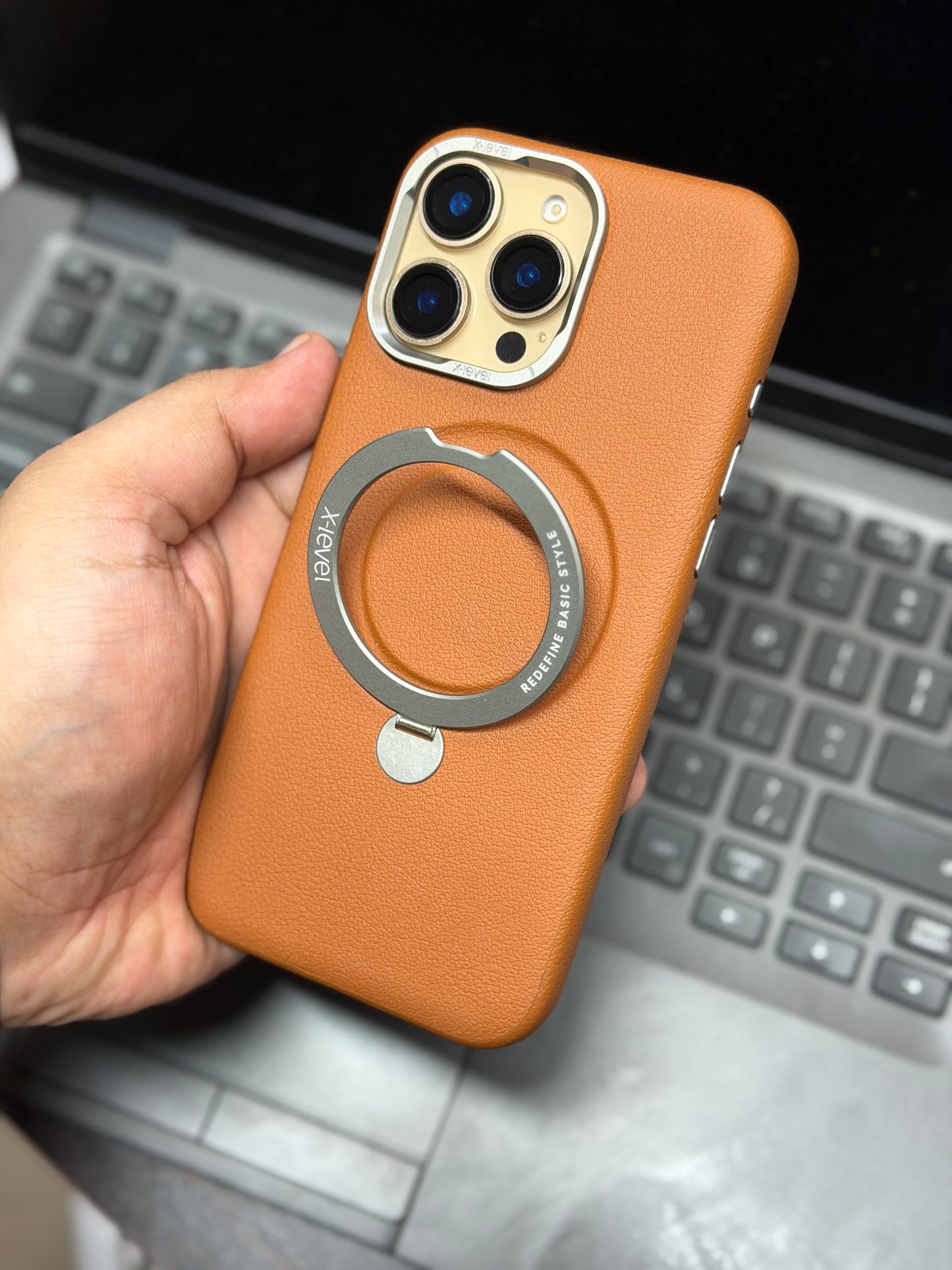 X-Level MagSafe Leather Stand Case Brown 16 pro max
