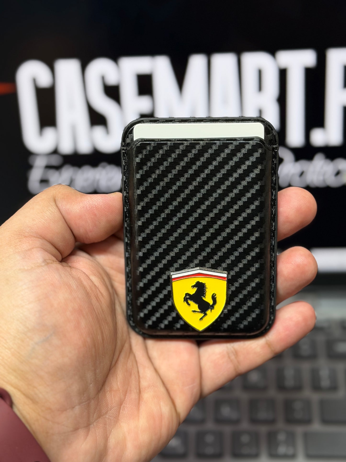 Brand 3D Metal Logo MagSafe Wallet - Slim Magnetic Card Holder Carbon + Leather