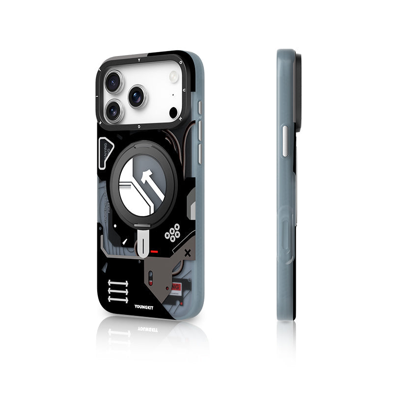 YOUNGKIT Cyberpunk 360° Rotation Ring Stand Case for iPhone 17 Pro Max