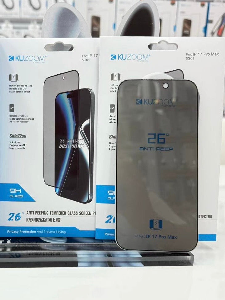 Original kuzoom privacy glass for Apple iPhone all models x to 17 pro max