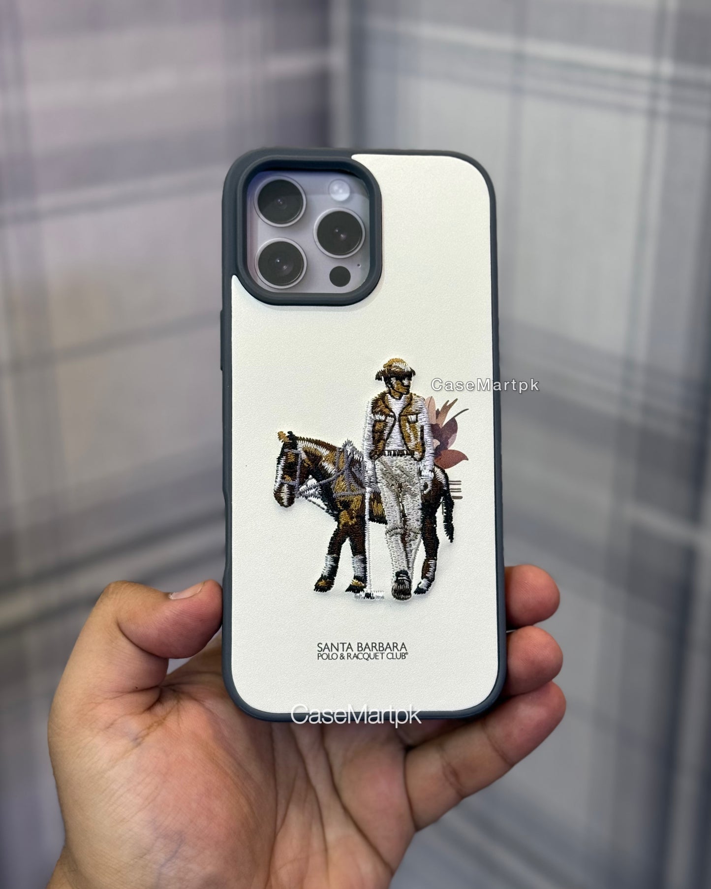 Polo Embroidered Leather Case Cedric Series White SBPRC