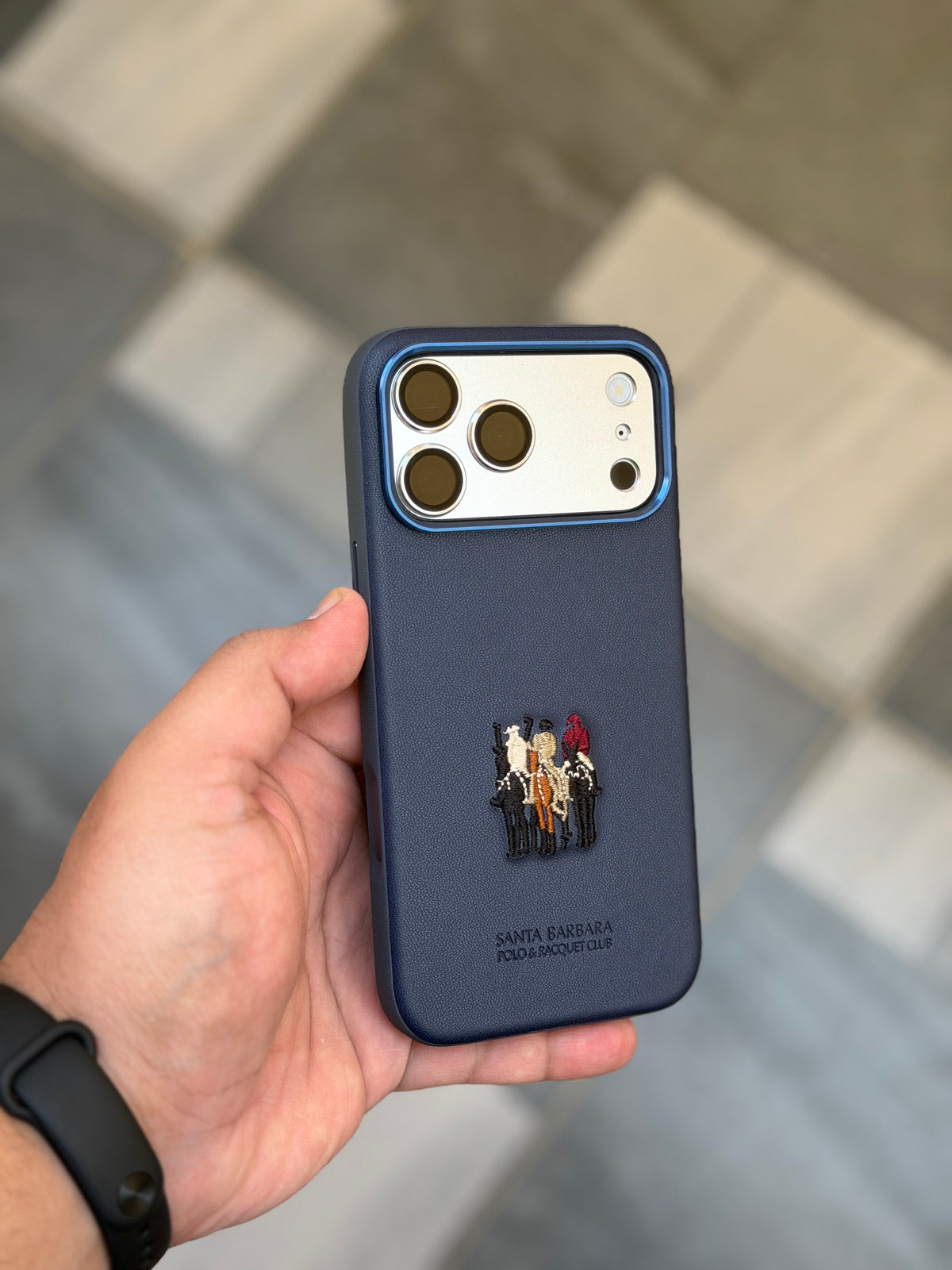 Premium Embroidered Polo Leather Justin Case with Fabric inside for iPhone