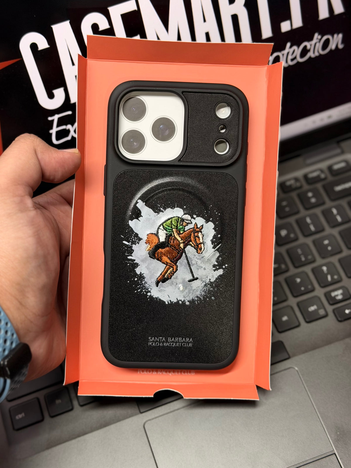 Santa Barbara Polo Icarus Series Premium Embroidered Leather Case for iPhone 18 / 17 Pro Max – Luxury Slim Protective Cover with MagSafe