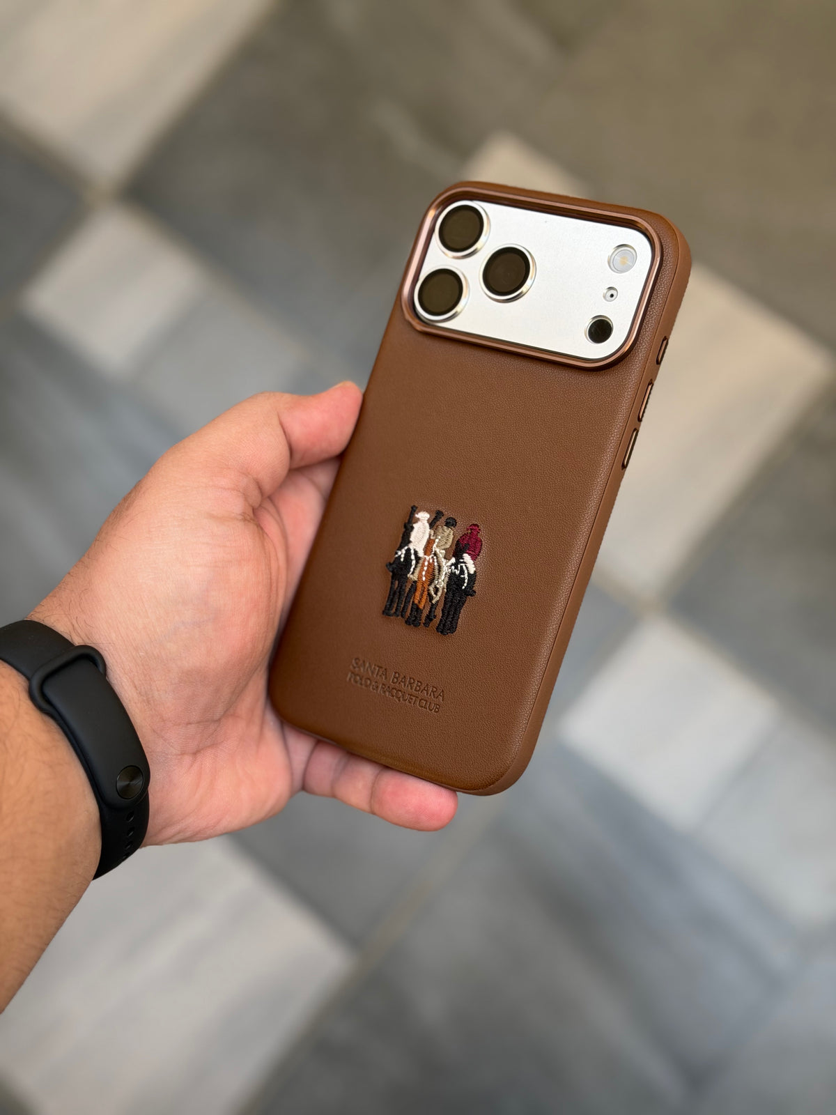 Premium Embroidered Polo Leather Justin Case with Fabric inside for iPhone