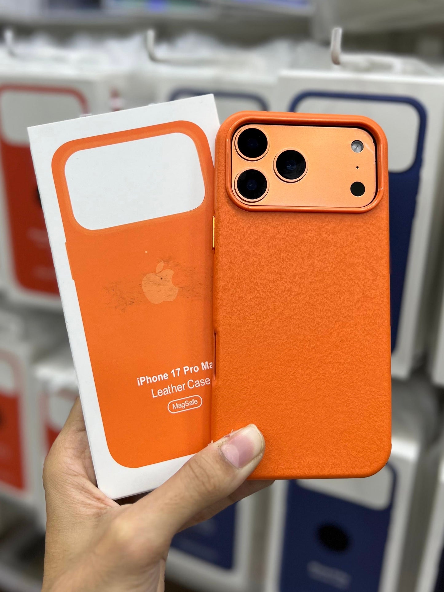 Apple Official MagSafe Leather Case Orange With Pop-Up