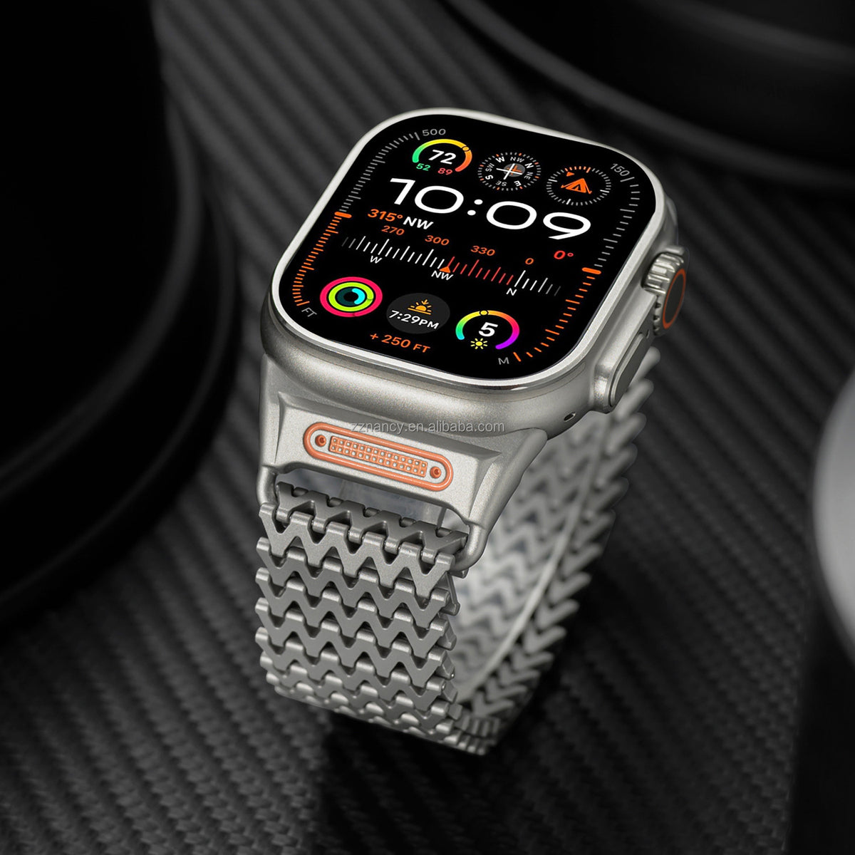 Tactical Wave Apple Watch Rugged Stainless Steel Magnetic Milanese Mesh Loop Strap Mechanical Lugs (44/45/46/49 Mm)