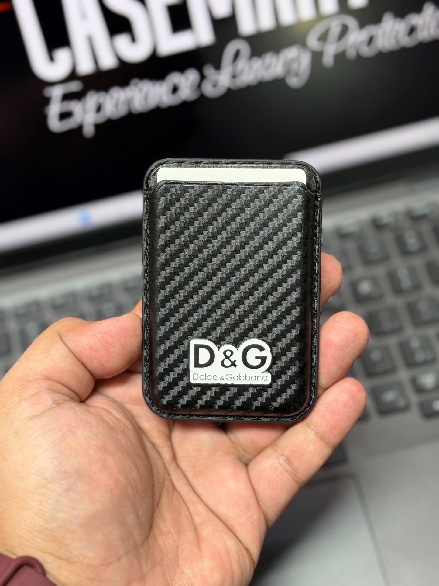 Brand 3D Metal Logo MagSafe Wallet - Slim Magnetic Card Holder Carbon + Leather