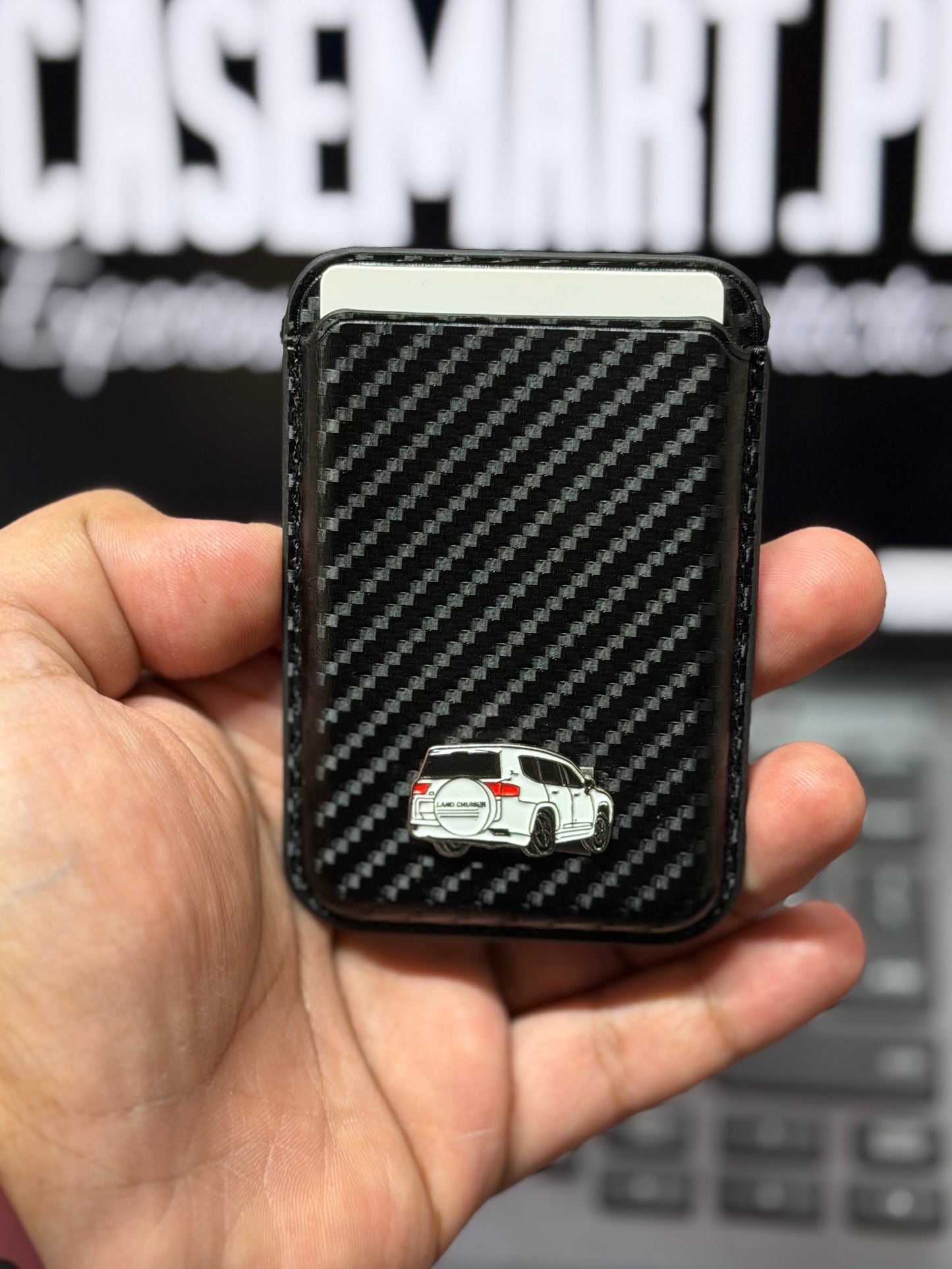 Brand 3D Metal Logo MagSafe Wallet - Slim Magnetic Card Holder Carbon + Leather
