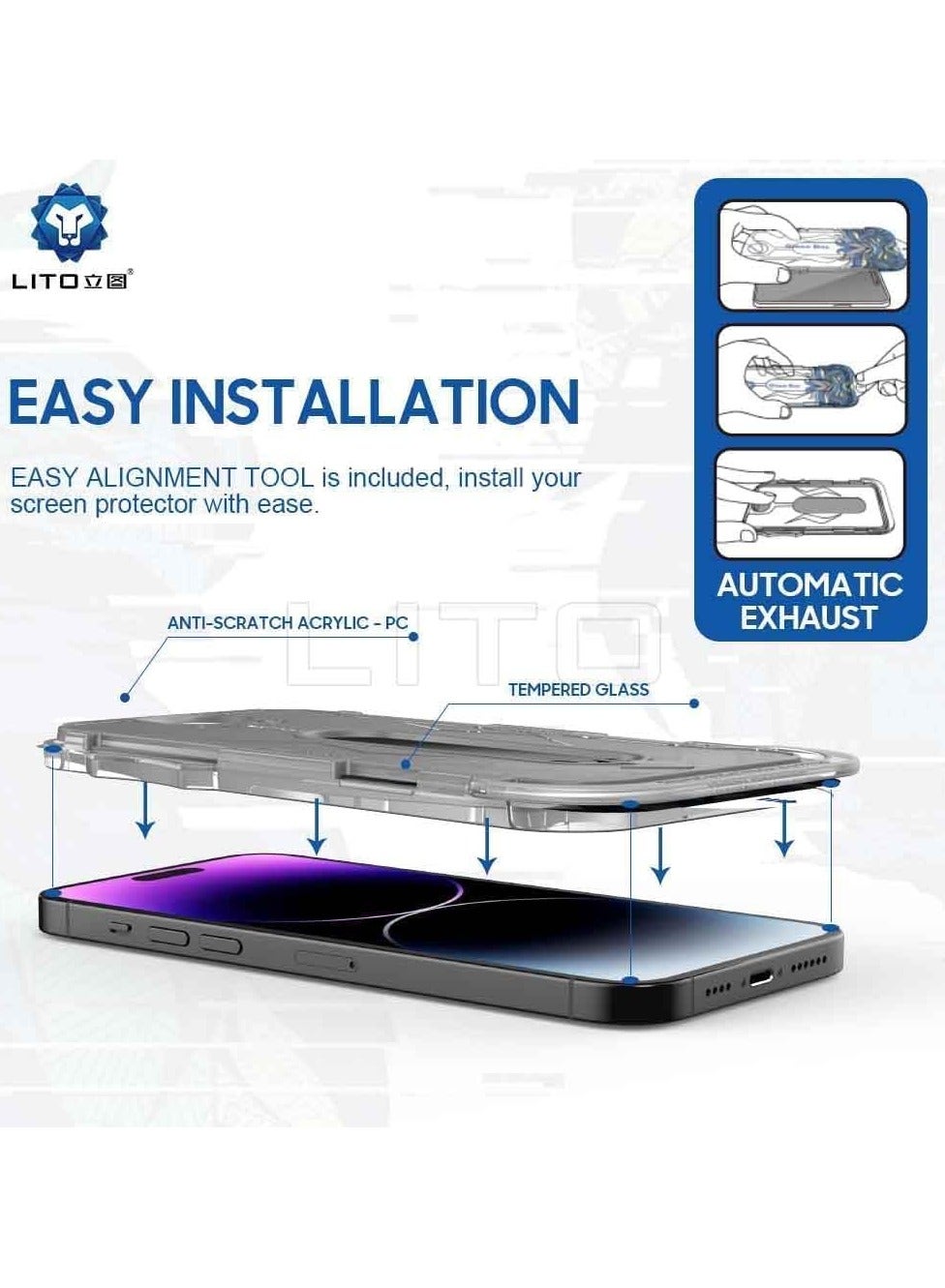 LITO Magic Glass Screen Protector Box With Applying Kit - Clear, Privacy & Matte for Apple iPhone | D+ Tools Series